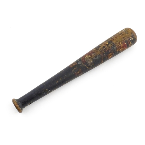 1185 - A Victorian turned wooden Buckinghamshire truncheon / tipstaff with polychrome decoration depicting ... 