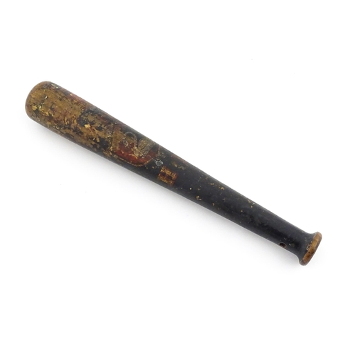 1185 - A Victorian turned wooden Buckinghamshire truncheon / tipstaff with polychrome decoration depicting ... 