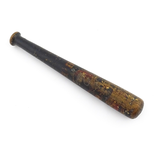 1185 - A Victorian turned wooden Buckinghamshire truncheon / tipstaff with polychrome decoration depicting ... 