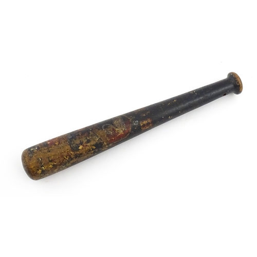 1185 - A Victorian turned wooden Buckinghamshire truncheon / tipstaff with polychrome decoration depicting ... 