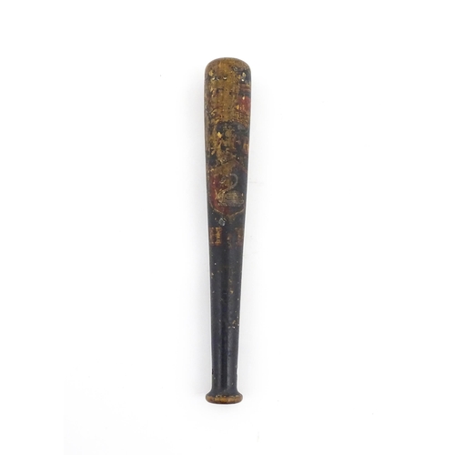 1185 - A Victorian turned wooden Buckinghamshire truncheon / tipstaff with polychrome decoration depicting ... 