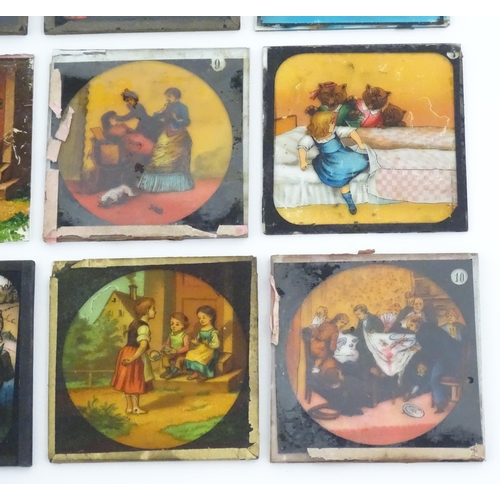 1187 - A quantity of assorted 20thC magic lantern slides to include Goldilocks & the Three Bears, The Good ... 