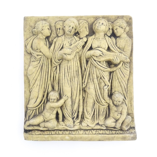 1190 - A 20thC composite relief plaque / tableau depicting singing angels with putti after Luca della Robbi... 