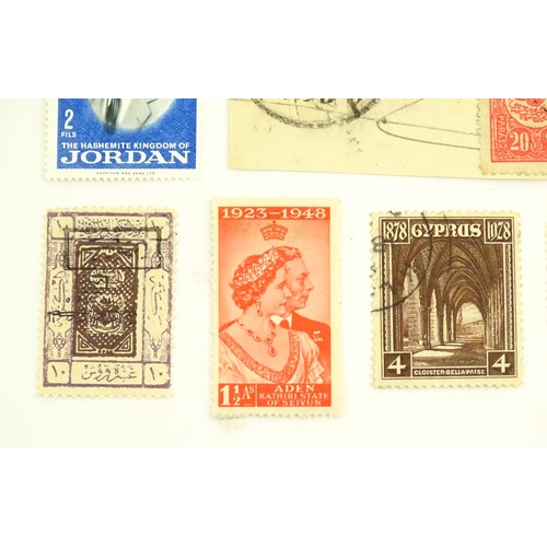 1192 - Eleven 20thC postage stamps from Jordan, Aden - Kathiri State of Seiyun, Cyprus, Turkey, etc. (11)