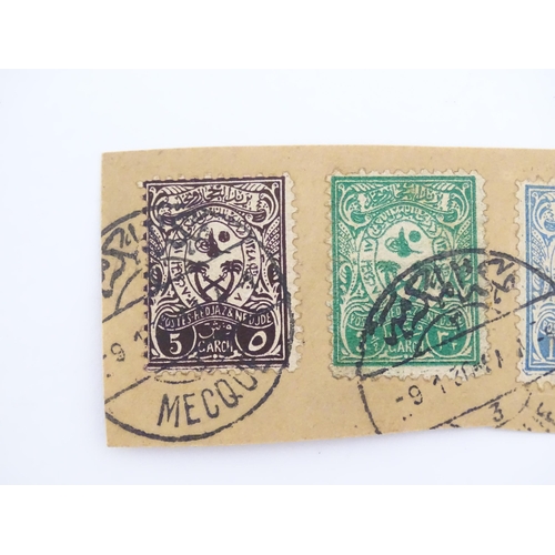 1193 - Seven 20thC postage stamps, comprising a group of five Kingdom of Hedjaz & Nedje (Nejd), with affixe... 