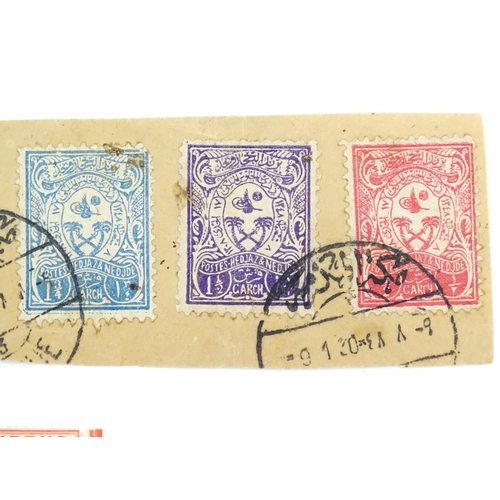 1193 - Seven 20thC postage stamps, comprising a group of five Kingdom of Hedjaz & Nedje (Nejd), with affixe... 