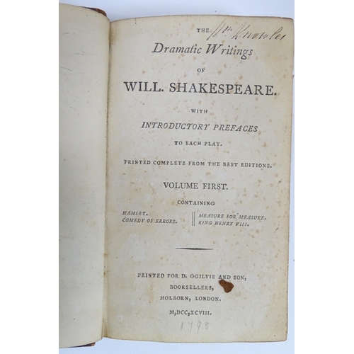 960 - Books: The Dramatic Writings of Will. (William) Shakespeare, volumes 1, 2, 4, 5, 6, 7, 8 & 9. Printe... 