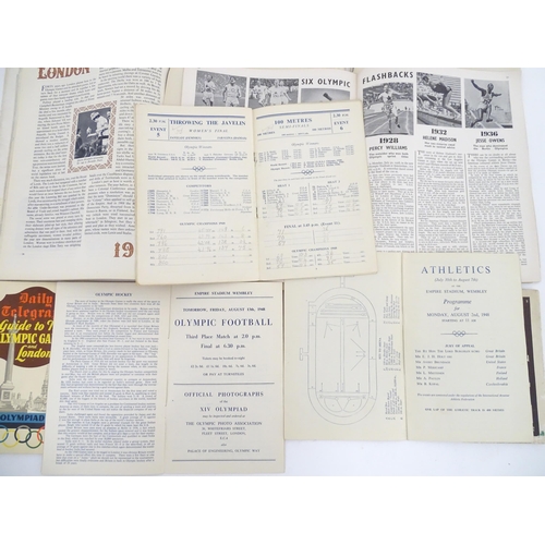 981 - A quantity of ephemera relating to the London 1948 Olympics XIV Olympiad , comprising: World Sports ... 