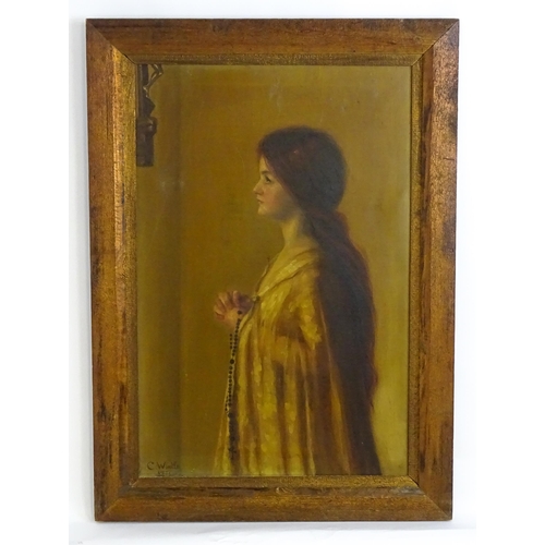 1470 - C. Wintle, Early 20th century, Oil on canvas, A Pre-Raphaelite style portrait of a young girl with r... 