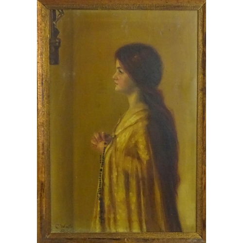 1470 - C. Wintle, Early 20th century, Oil on canvas, A Pre-Raphaelite style portrait of a young girl with r... 