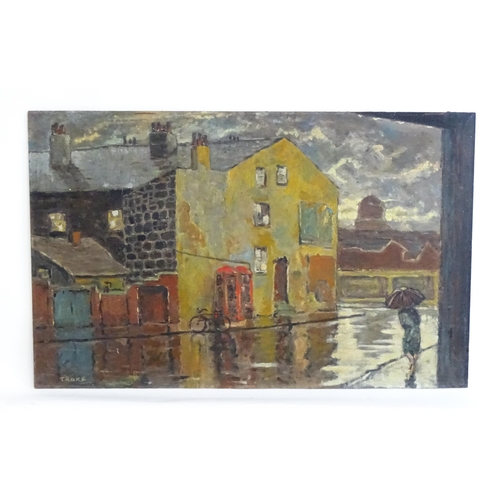 1478 - S. J. Troke, 20th century, Oil on board, Rainy day in Storeycroft. Signed lower left. Approx. 18 3/4... 