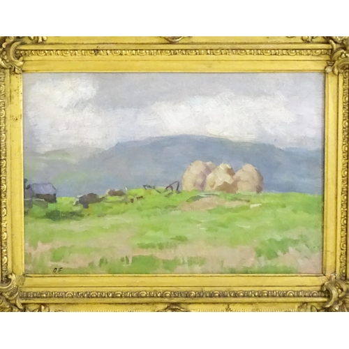 1486 - David Foggie (1878-1948), Scottish School, Oil on board, Haystacks in a Scottish landscape. Signed w... 