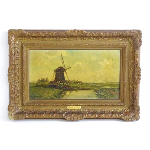 1495 - Hendrik Dirk Kruseman van Elten (1829-1904), Oil on board, A Dutch river landscape scene with windmi... 