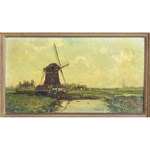 1495 - Hendrik Dirk Kruseman van Elten (1829-1904), Oil on board, A Dutch river landscape scene with windmi... 