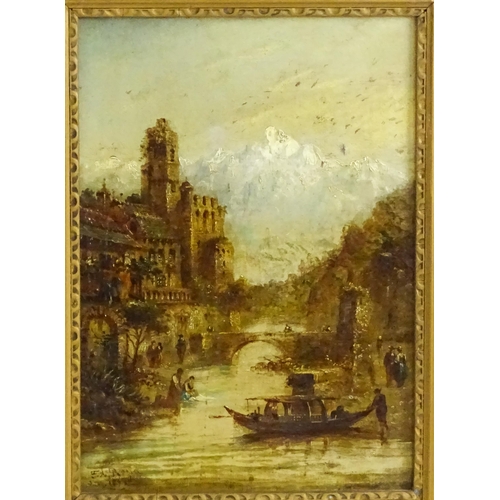 1506 - Felice August Rezia (act. 1857-1905), Oil on canvas, A Continental mountain townscape with a stone a... 