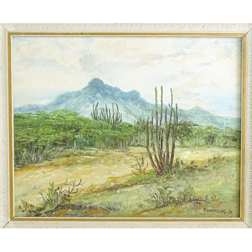 1512 - P. Hawrylak, 20th century, Oil on canvas, Santa Ana, Venezuela, A desert landscape scene with cacti.... 