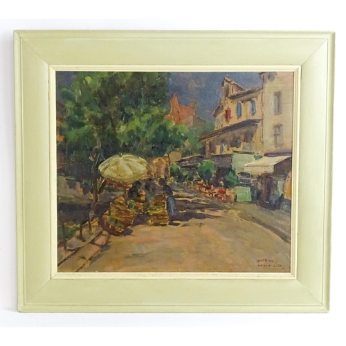 1513 - Paul Jean Decrind (1916-1995), Oil on board, French School, Collioure, A market scene on a street in... 