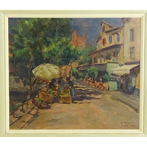 1513 - Paul Jean Decrind (1916-1995), Oil on board, French School, Collioure, A market scene on a street in... 