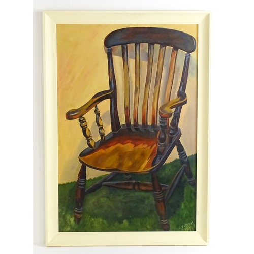 1515 - C. Potter, 20th century, Oil on board, Ailsa's Old Chair, A study of a Windsor chair. Signed and dat... 