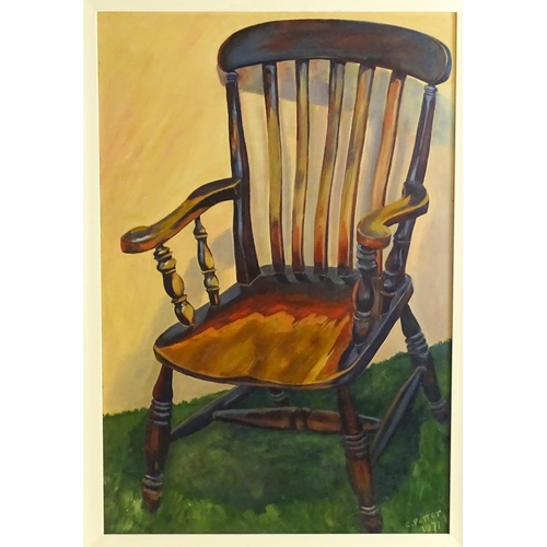 1515 - C. Potter, 20th century, Oil on board, Ailsa's Old Chair, A study of a Windsor chair. Signed and dat... 