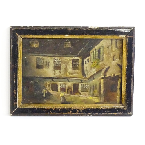 1516 - 19th century, Continental School, Oil on board, A naive street scene with two figures. Approx. 7 3/4... 