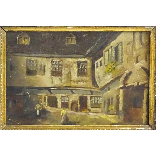 1516 - 19th century, Continental School, Oil on board, A naive street scene with two figures. Approx. 7 3/4... 