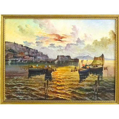 1517 - 20th century, Italian School, Oil on canvas, A Neapolitan coastal scene with boats at sunset. Signed... 