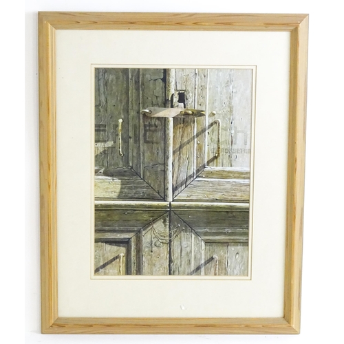 1520 - Peter Evans (b.1943), Acrylic on board, White Doors. Signed lower left and ascribed to label verso. ... 