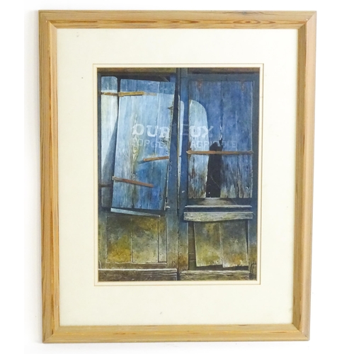 1521 - Peter Evans (b.1943), Acrylic on board, Blue Doors. Signed lower left and ascribed to label verso. A... 