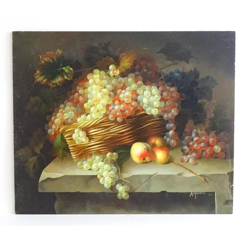 1524 - Artemis, 20th century, Continental School, Oil on board, A still life study with grapes in a basket ... 