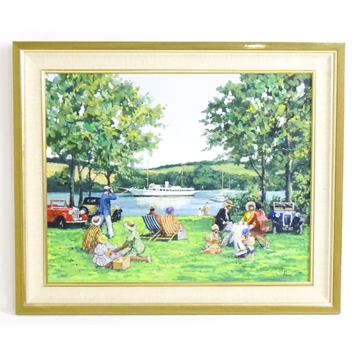 1525 - Alan King (1946-2013), Oil on canvas, Picnic at Tolverne, Cornwall. Signed lower right, and signed, ... 