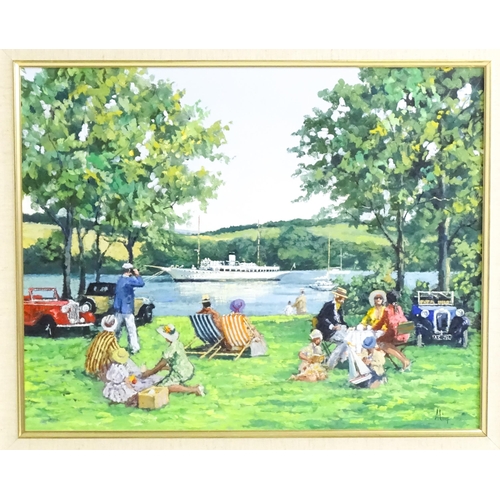 1525 - Alan King (1946-2013), Oil on canvas, Picnic at Tolverne, Cornwall. Signed lower right, and signed, ... 