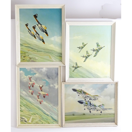 1532 - D. Hammond, 20th century, Oil on board, Four depictions of military planes / aircraft in flight comp... 