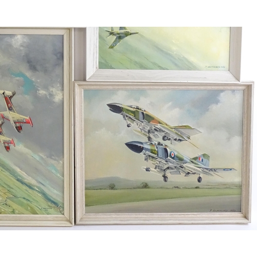 1532 - D. Hammond, 20th century, Oil on board, Four depictions of military planes / aircraft in flight comp... 