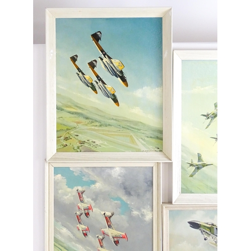 1532 - D. Hammond, 20th century, Oil on board, Four depictions of military planes / aircraft in flight comp... 