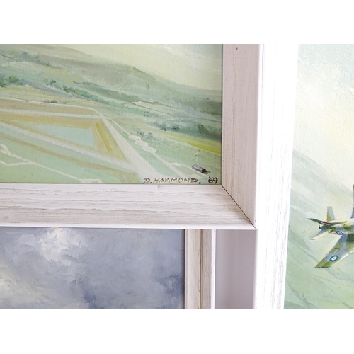 1532 - D. Hammond, 20th century, Oil on board, Four depictions of military planes / aircraft in flight comp... 