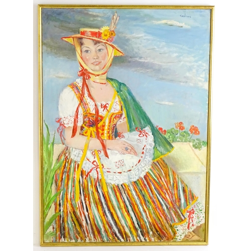 1534 - Dona Salmon (1901-1992), Oil on canvas, A portrait of a young girl wearing traditional Tenerife dres... 