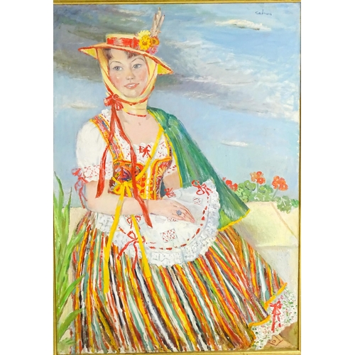 1534 - Dona Salmon (1901-1992), Oil on canvas, A portrait of a young girl wearing traditional Tenerife dres... 