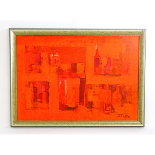 1537 - Jan Wild, 20th century, Acrylic on board, Still Life in Red, Abstract. Signed lower right and titled... 