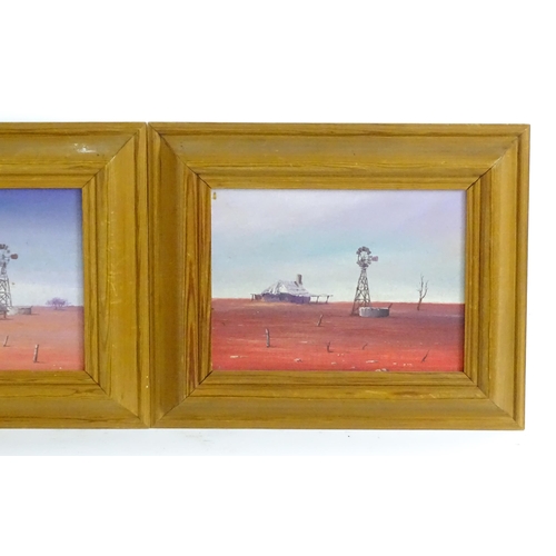 1545 - 20th century, Oils on board, Two landscape scenes depicting Australian outback desert buildings  wit... 