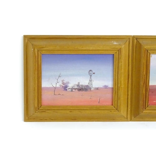 1545 - 20th century, Oils on board, Two landscape scenes depicting Australian outback desert buildings  wit... 