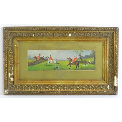 1548 - Rident, Early 20th century, Oil on card, A hunting scene with figures on horseback and hounds. Signe... 