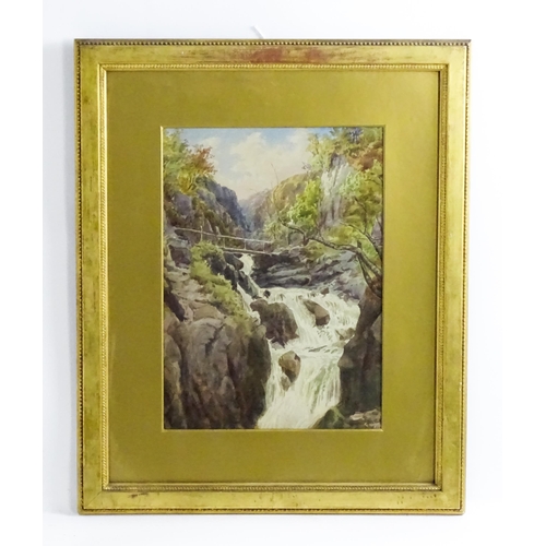 1601 - Manner of Ebenezer Alfred Warmington, Watercolour, Newby Bridge with waterfall. Signed with monogram... 