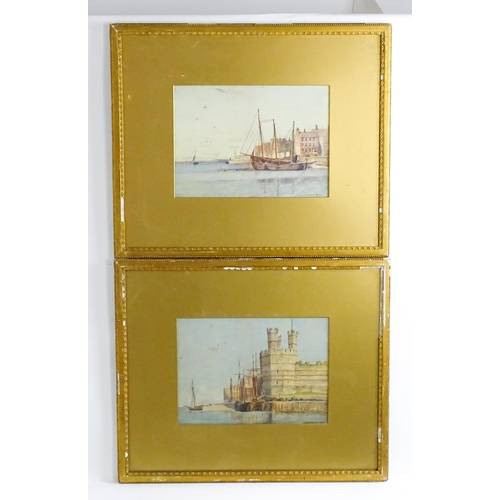 1603 - Francis Brown Tighe, Late 19th century, Watercolours, Two harbour scenes, one depicting boats moored... 