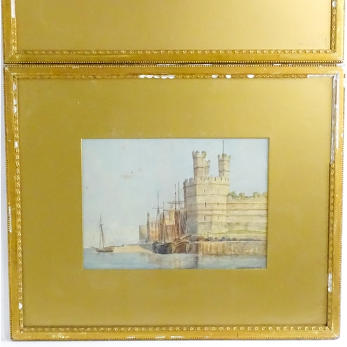 1603 - Francis Brown Tighe, Late 19th century, Watercolours, Two harbour scenes, one depicting boats moored... 