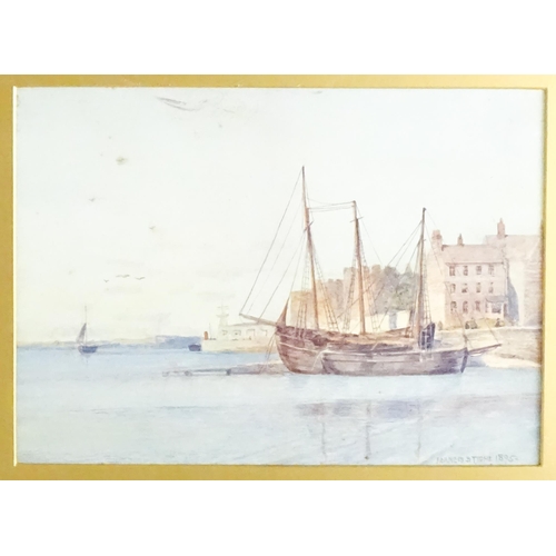 1603 - Francis Brown Tighe, Late 19th century, Watercolours, Two harbour scenes, one depicting boats moored... 