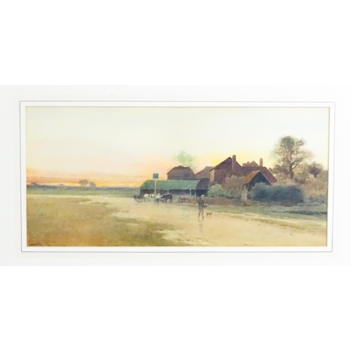 1605 - Leopold Rivers (1852-1905), Watercolour, The Day's End, A village scene at sunset with a figure and ... 