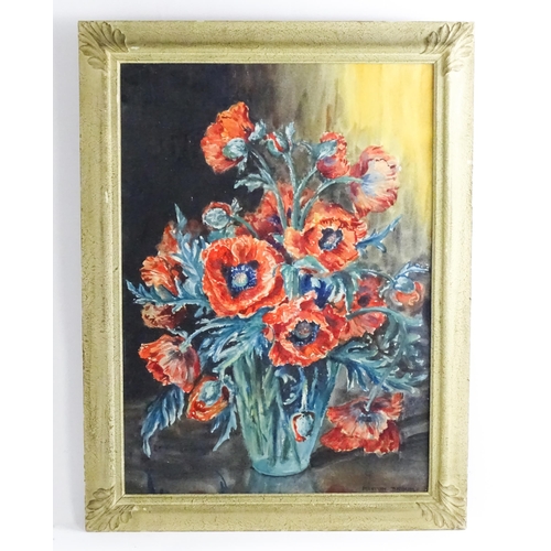 1608 - Marion Broom (1878-1962), Watercolour, A still life study with poppies in a glass vase. Signed lower... 