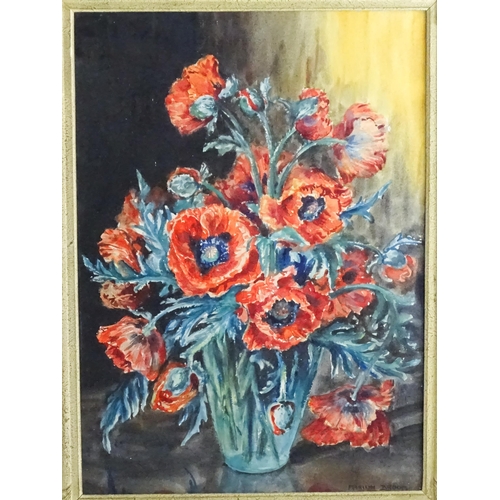 1608 - Marion Broom (1878-1962), Watercolour, A still life study with poppies in a glass vase. Signed lower... 