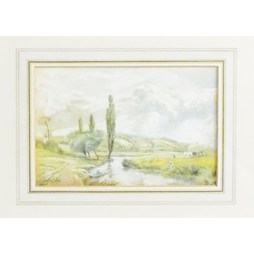 1610 - Manner of Charles Rowbotham, Early 20th century, Watercolour, A river landscape with fishermen and a... 